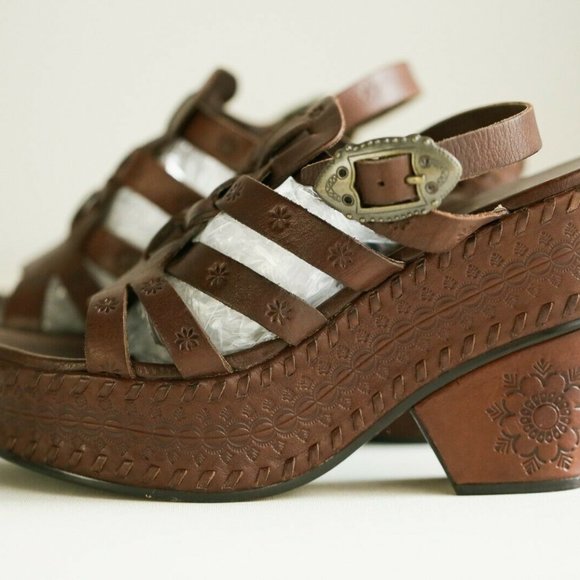 Ash Brown Wedge Sandals - Picture 6 of 12